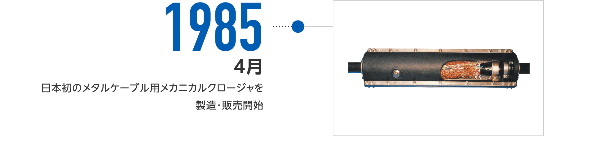 1985年4月-日本初のメタルケーブル用メカニカルクロージャを製造・販売開始